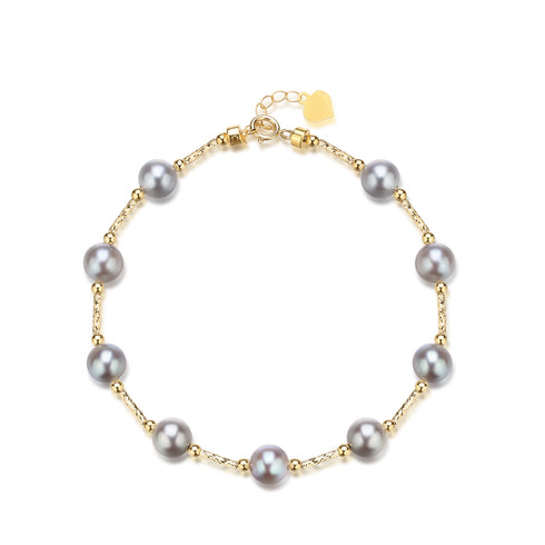 6-7mm Seawater Silver Blue Pearls Tincup Bracelet 18K Gold - House Of Pearls